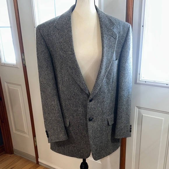 Harris Tweed Herringbone Wool Gray Men's Blazer - Picture 1 of 12